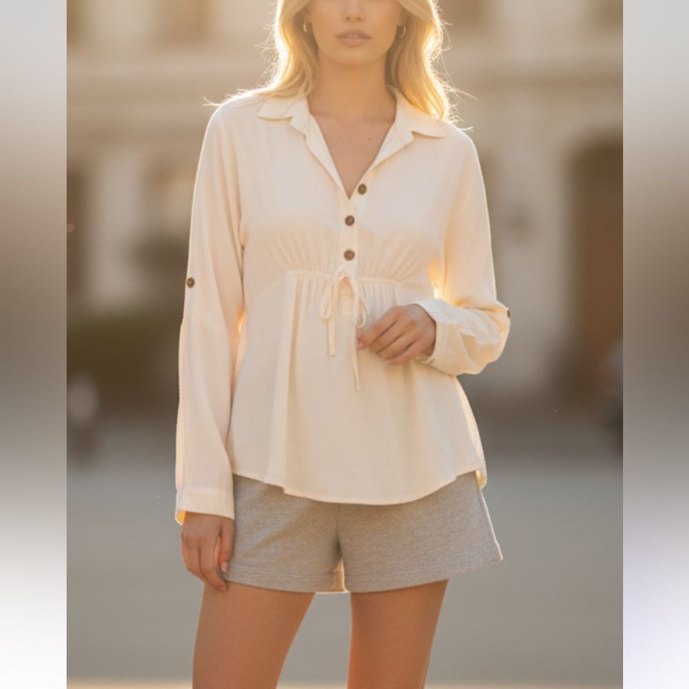 Listicle Women's‎ White Front Ruched Blouse, Size M, NWT